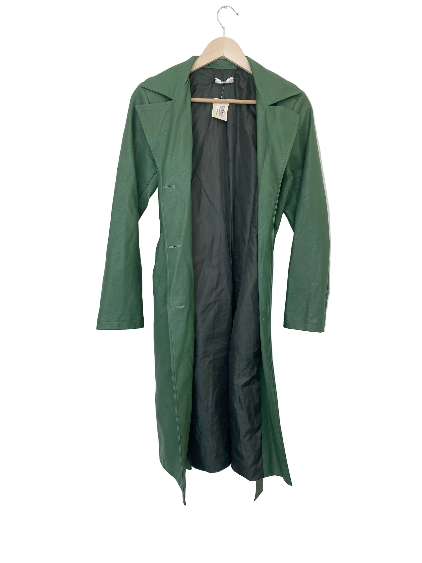 Grønn kåpe med belte faux leather