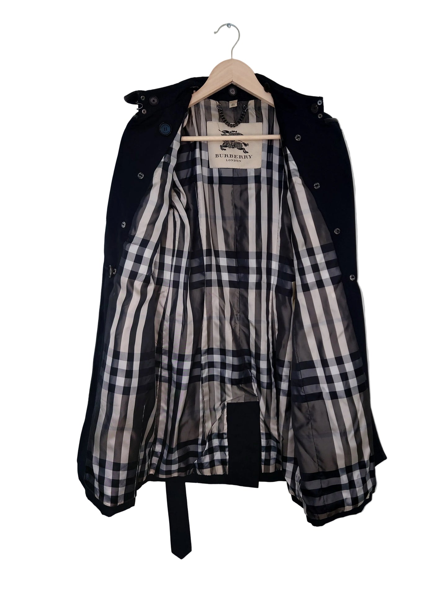 Burberry trenchcoat sort med skinndetaljer